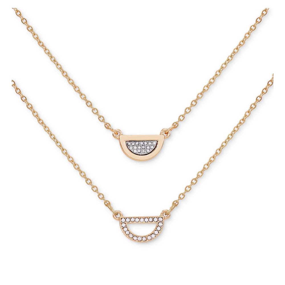 NEW!! Guess Gold-Tone 2-Pc. Set Pavé Semi-Circle Pendant Necklaces